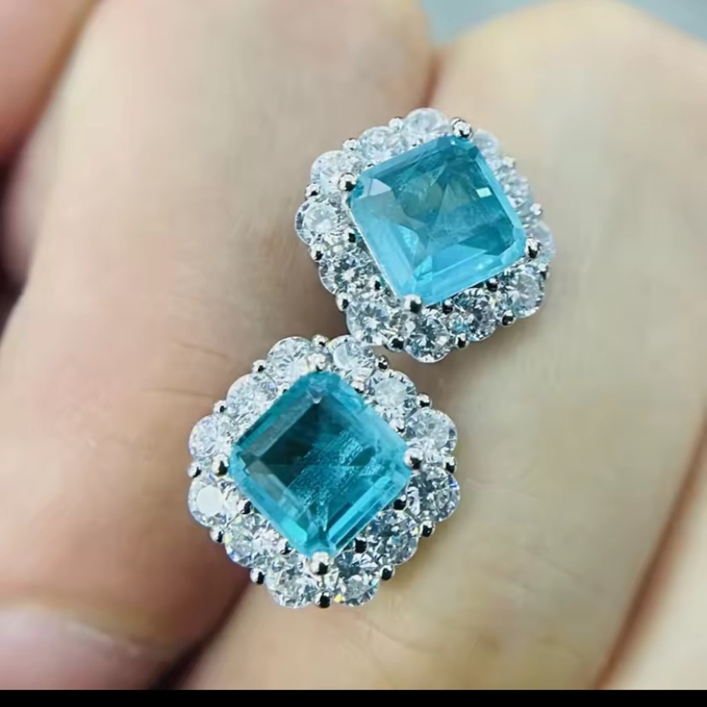 Parabia Tourmaline & 9.25 Sterling Silver Halo Stud Earrings
